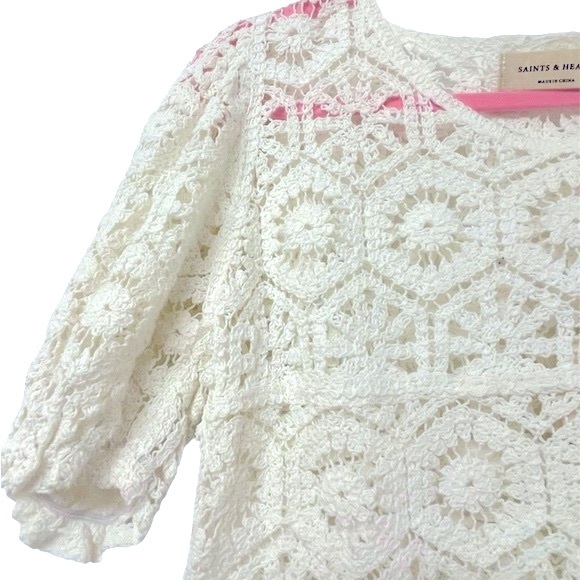 Women's Ivory Crochet Crop Top NWT - Picture 8 of 9